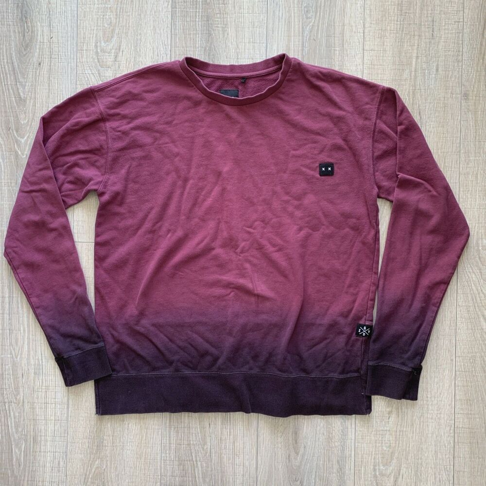 ZGY DENIM Pullover Crew Neck Sweatshirt Burgundy Red Ombre Mens M